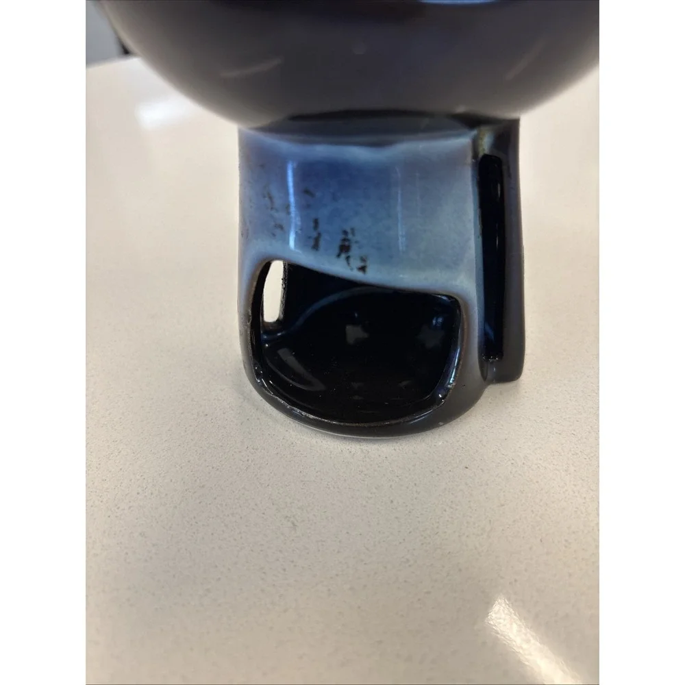 Dark Blue Iridescent Finish Ceramic Oil And Wax Warmer with Celestial Theme